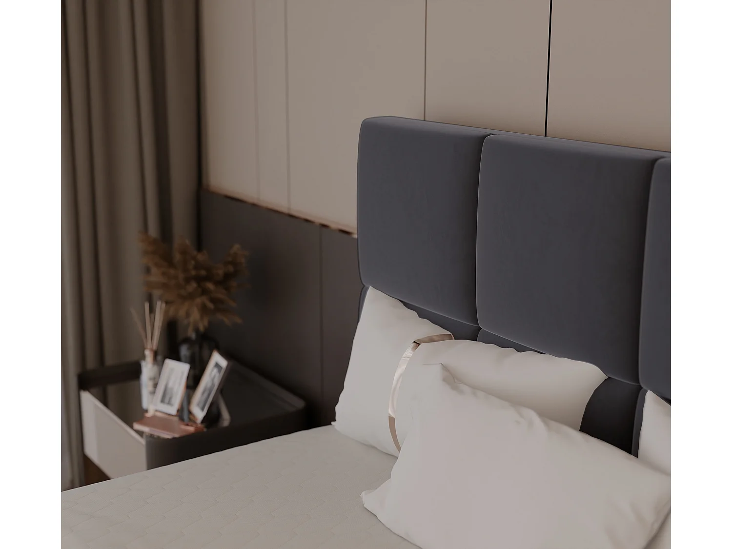 Lit continental rembourré avec surmatelas, gris anthracite - 200x200 - MAGNUS