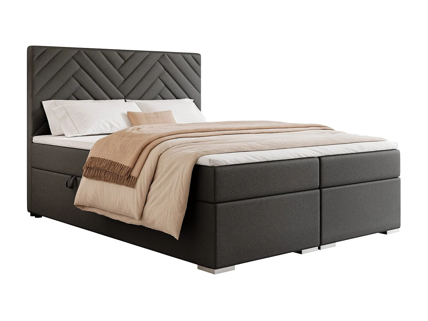 Lit continental rembourré avec surmatelas, noir  - 120x200 - NEREA