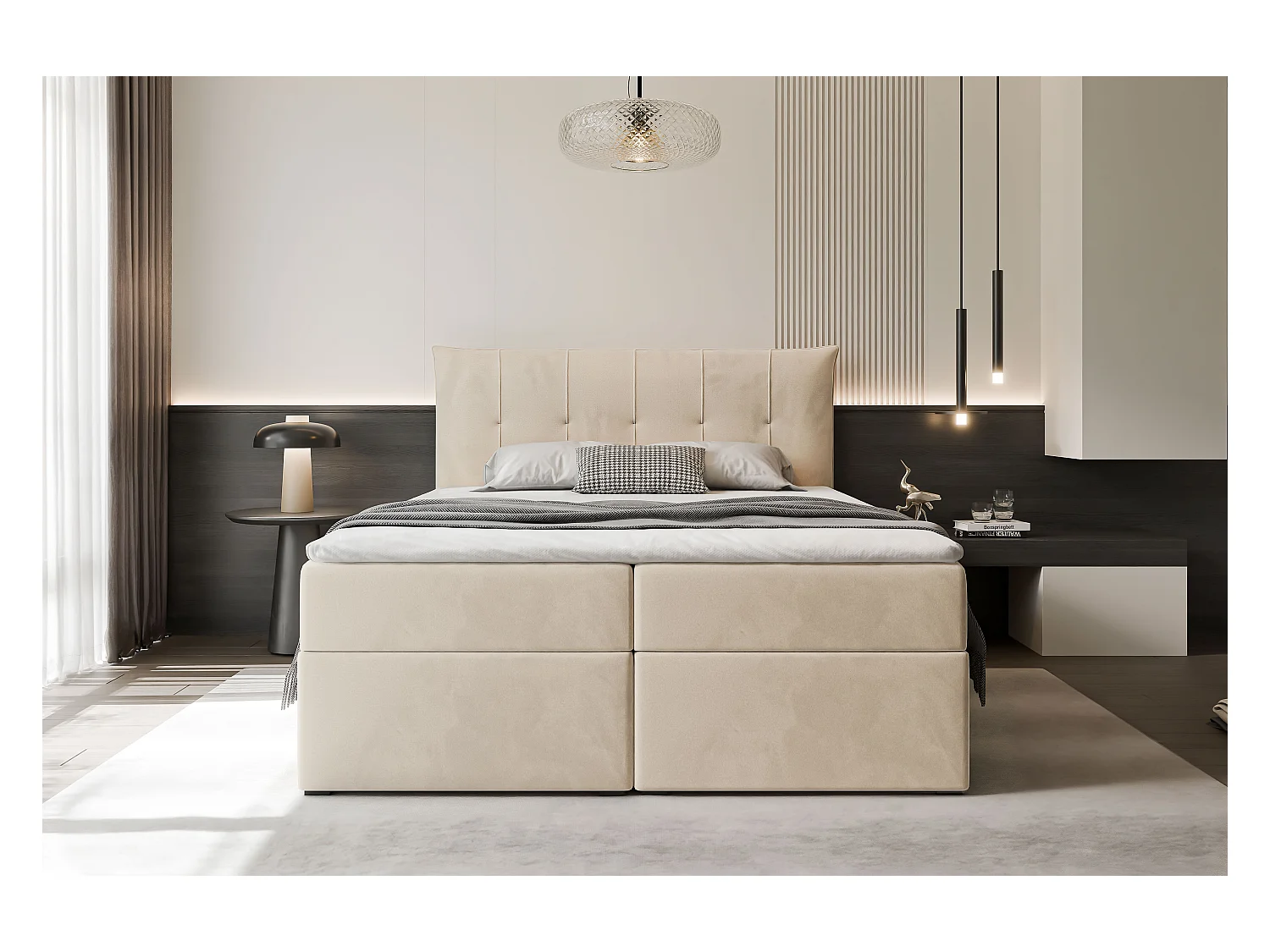 Lit continental rembourré avec surmatelas, crème - 180x200 - CHESTER