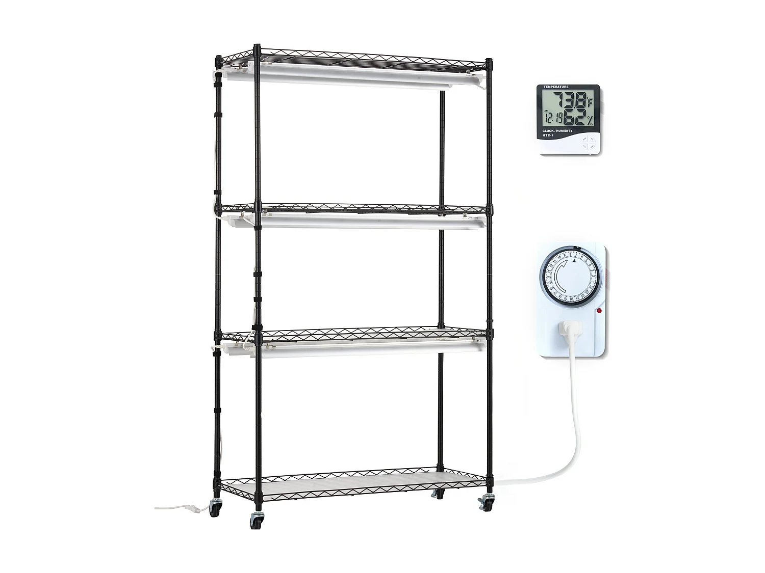 Plantenstandaard, SucceBuy Plantenstandaard met Kweeklampen, 4 Niveaus, 180W, 150 cm Hoge Plank