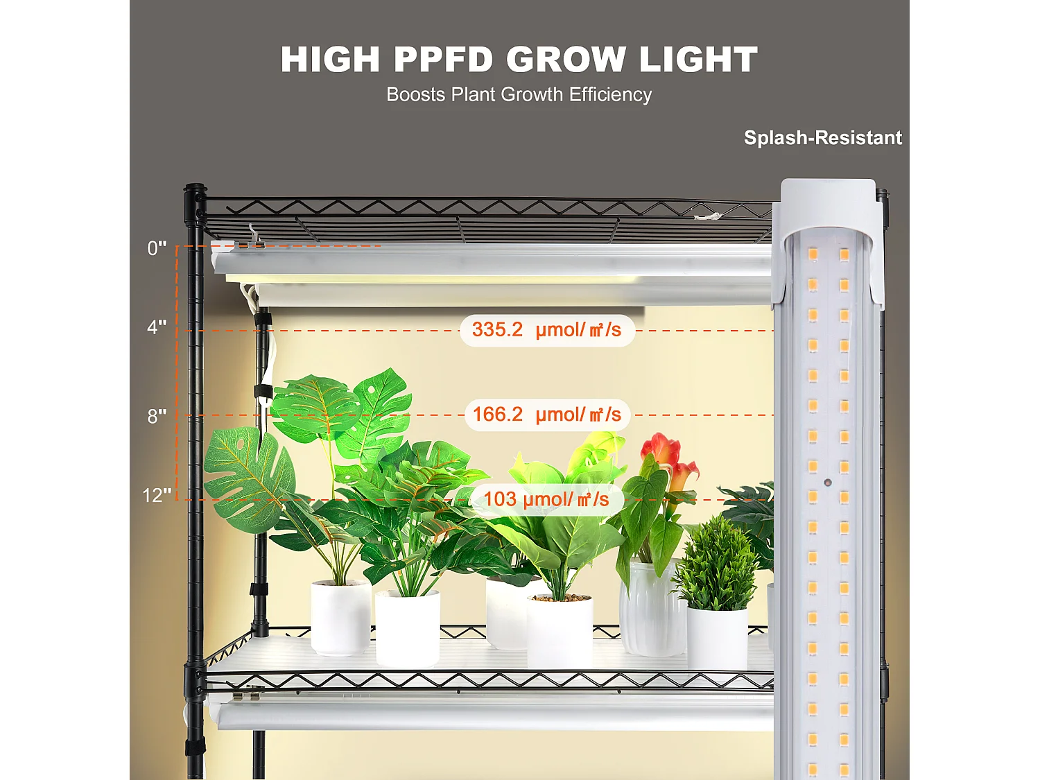 Plantenstandaard, SucceBuy Plantenstandaard met Kweeklampen, 4 Niveaus, 180W, 150 cm Hoge Plank
