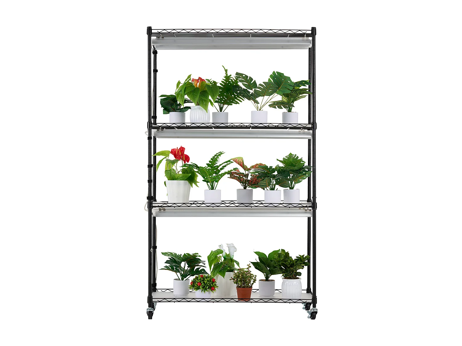 Plantenstandaard, SucceBuy Plantenstandaard met Kweeklampen, 4 Niveaus, 180W, 150 cm Hoge Plank