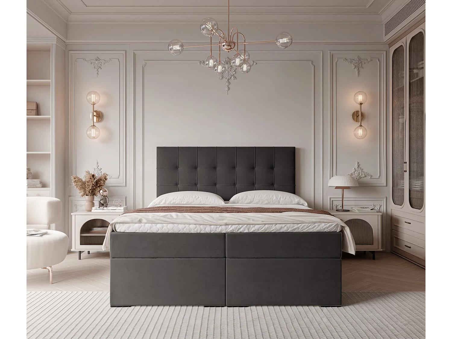 Lit continental rembourré avec surmatelas, noir - 140x200 - IMPERIAL