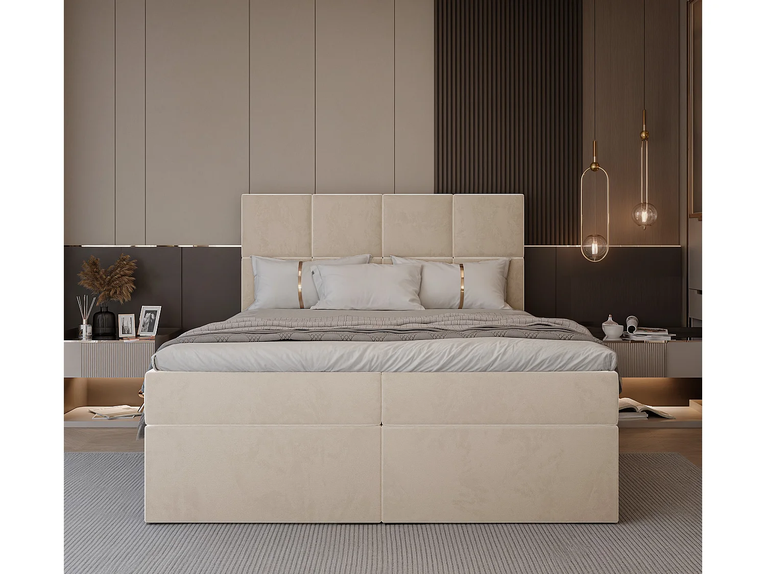 Lit continental rembourré avec surmatelas, crème - 160x200 - MAGNUS