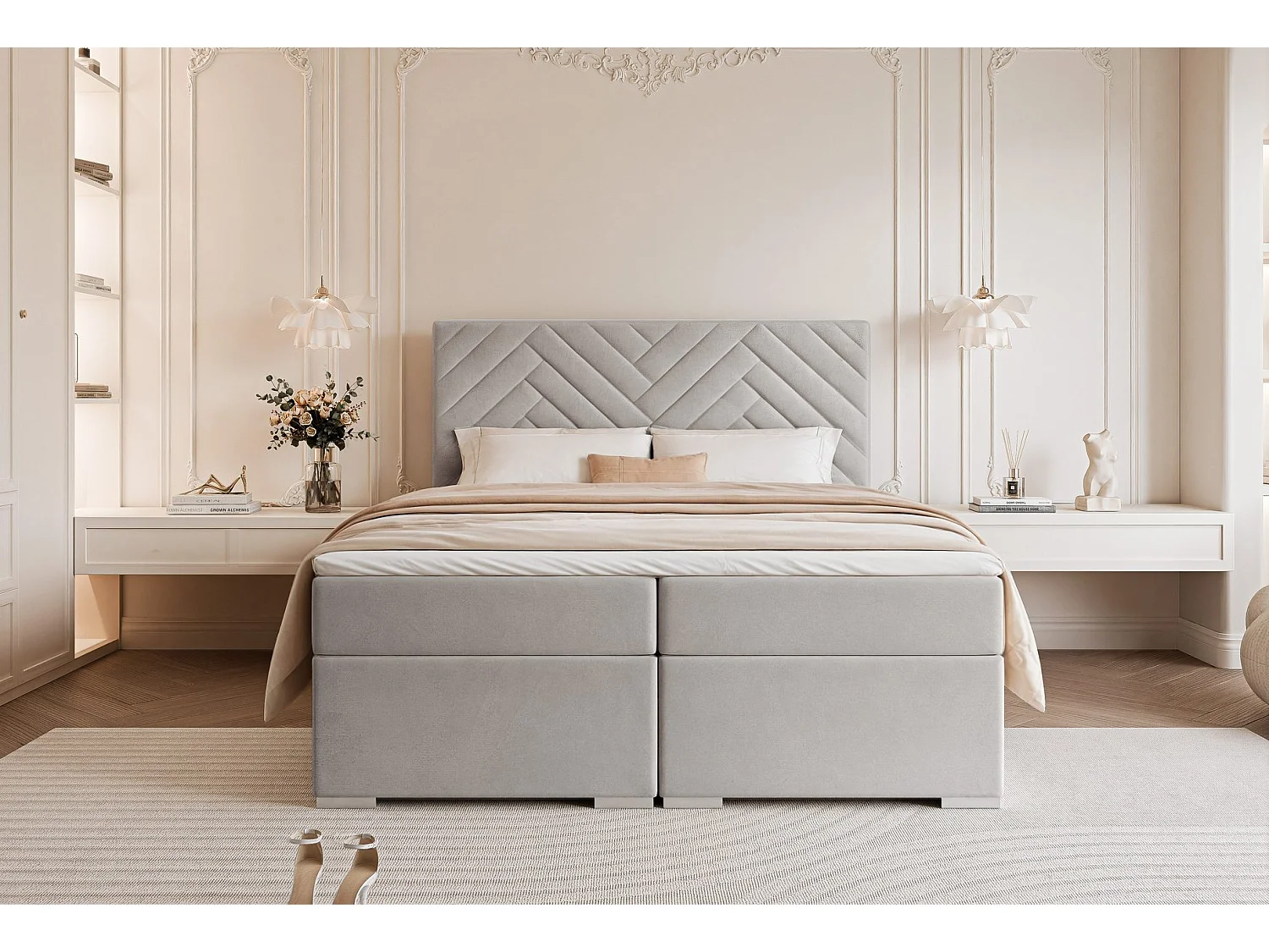 Lit continental rembourré avec surmatelas, gris clair - 140x200 - NEREA