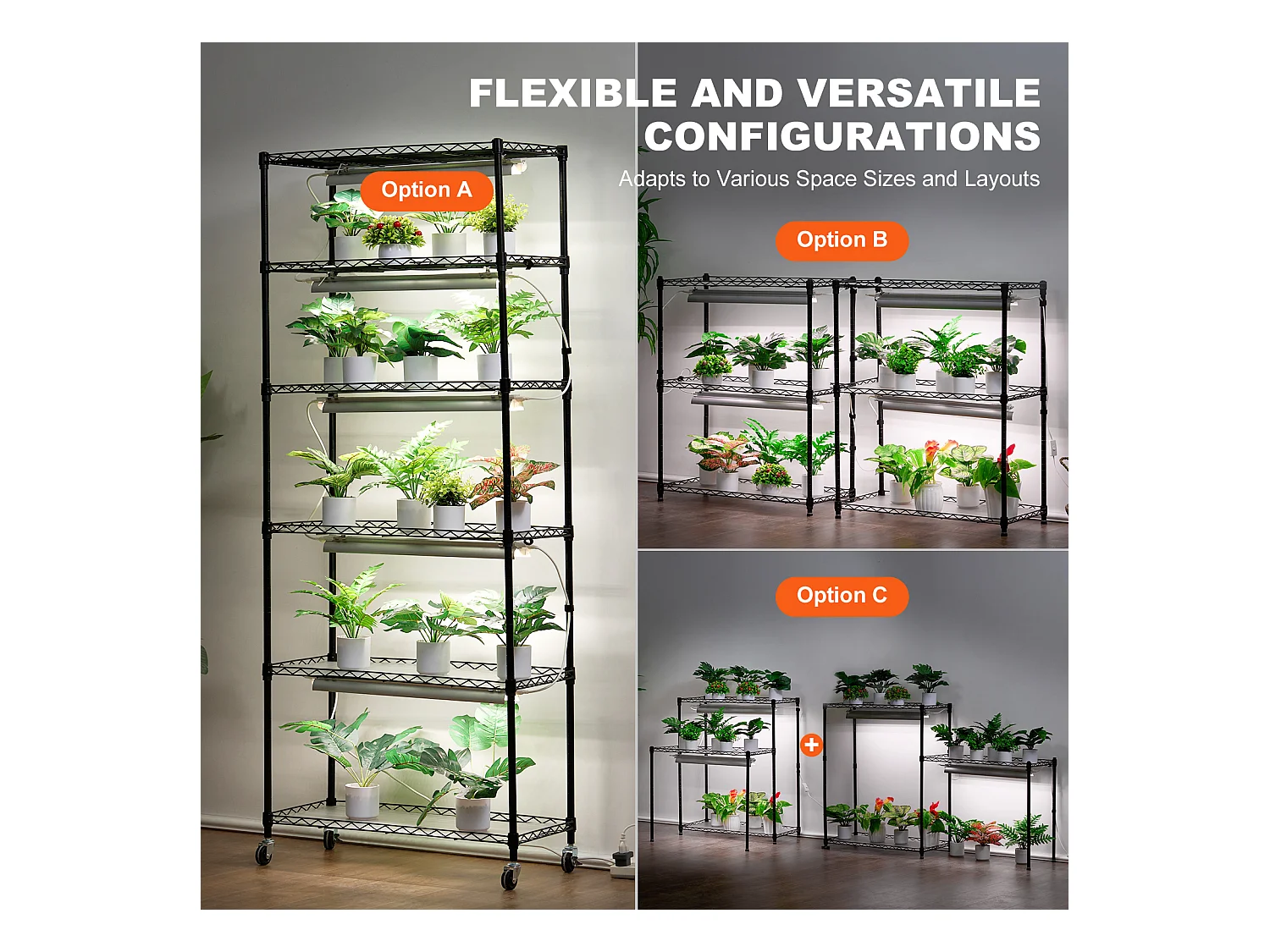 Support de Plante, SucceBuy Support pour Plantes DIY avec Lampes de Culture 6 Niveaux 192 W 180 cm de Hauteur