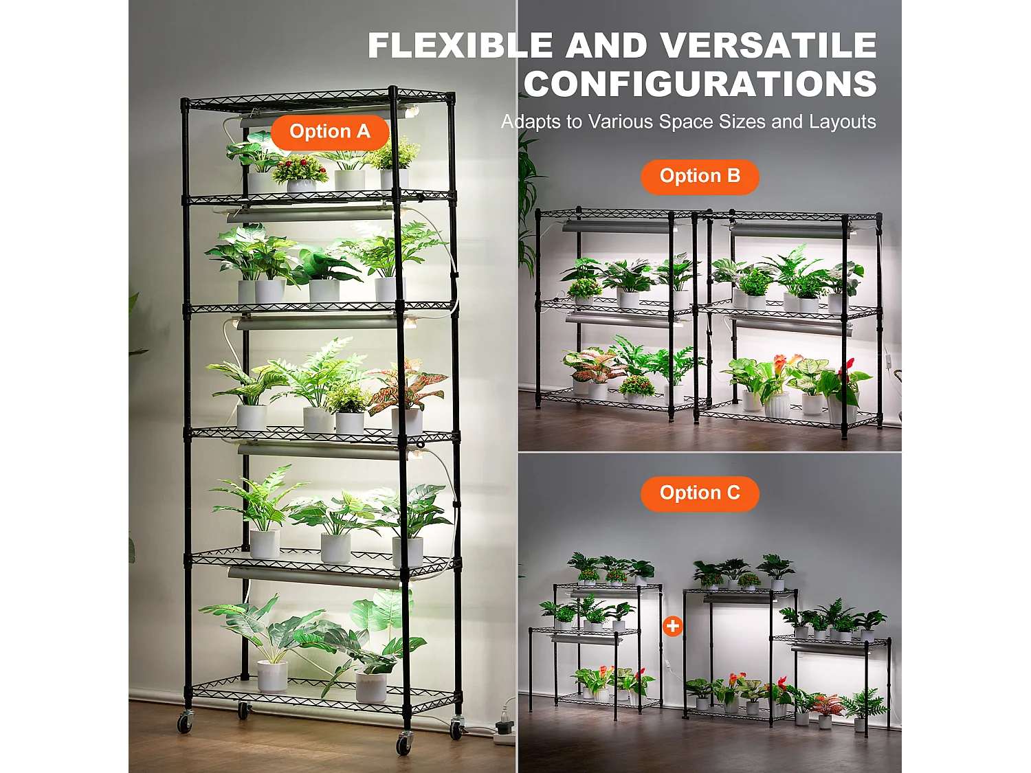 Support de Plante, SucceBuy Support pour Plantes DIY avec Lampes de Culture 6 Niveaux 192 W 180 cm de Hauteur