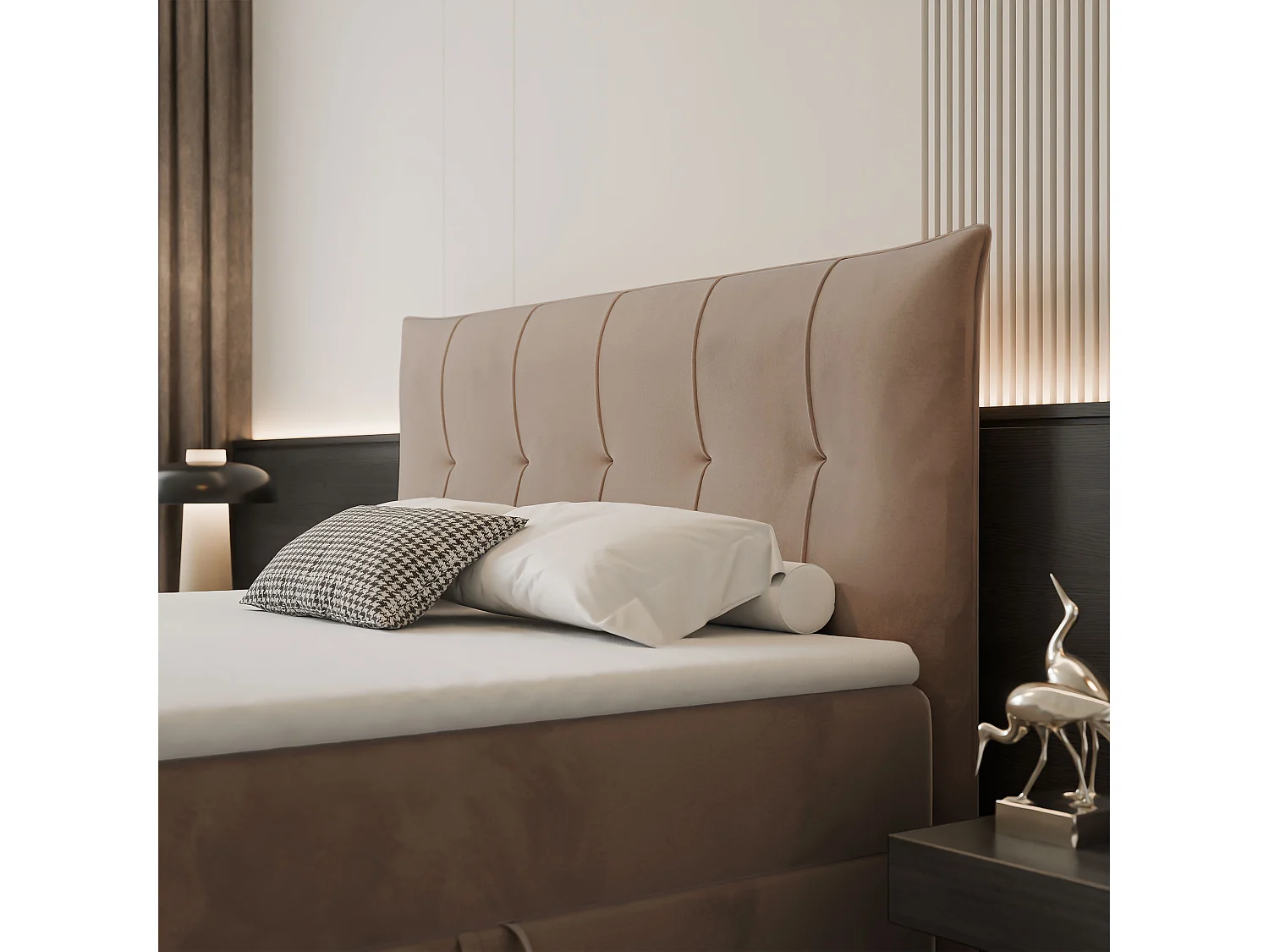 Lit continental rembourré avec surmatelas, marron - 140x200 - CHESTER