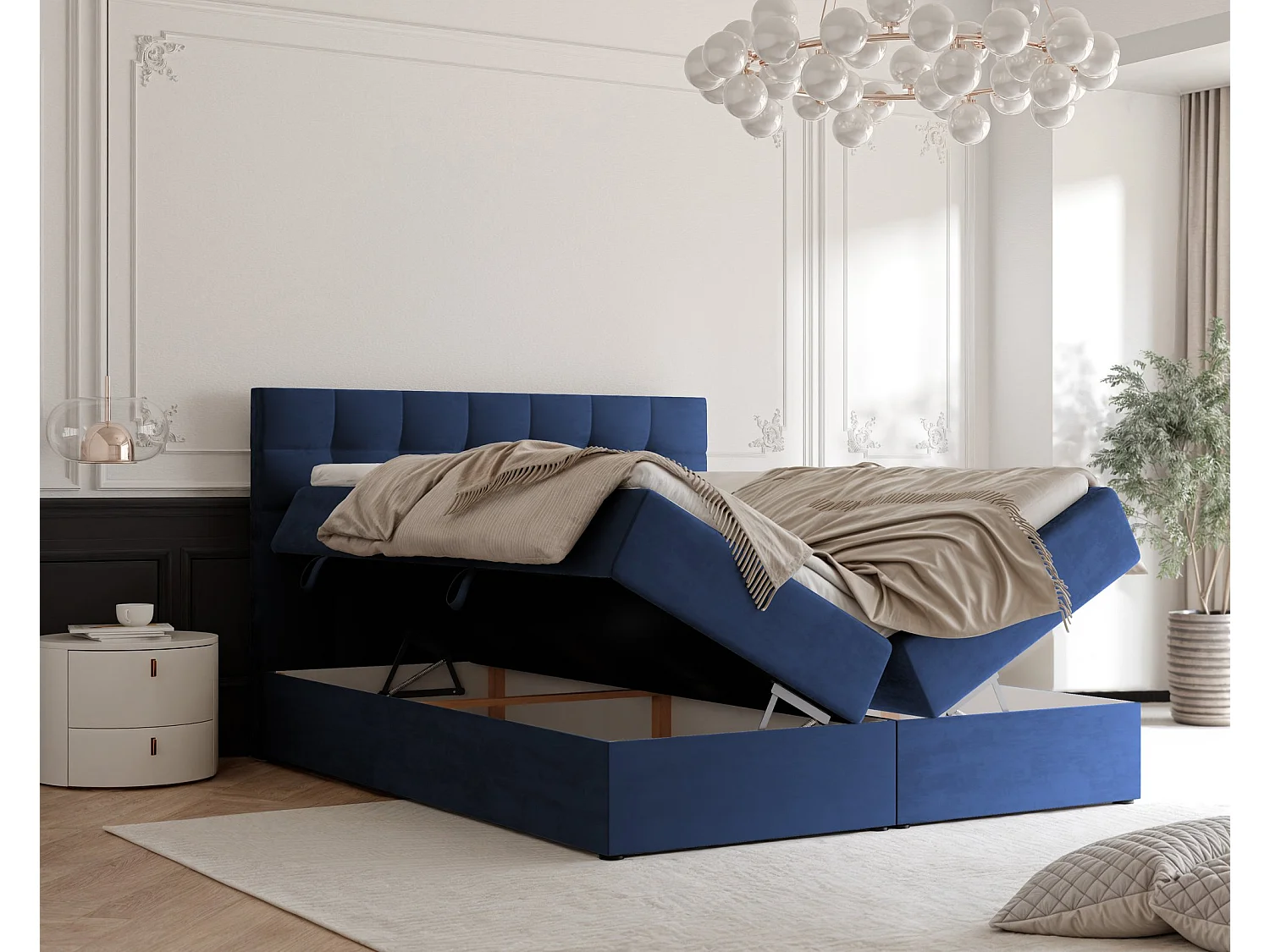 Lit continental rembourré avec surmatelas, bleu - 140x200 - GRAND