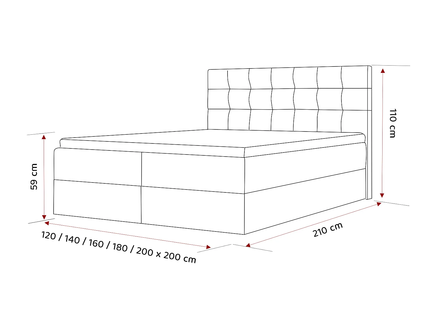 Lit continental rembourré avec surmatelas, bleu - 140x200 - GRAND
