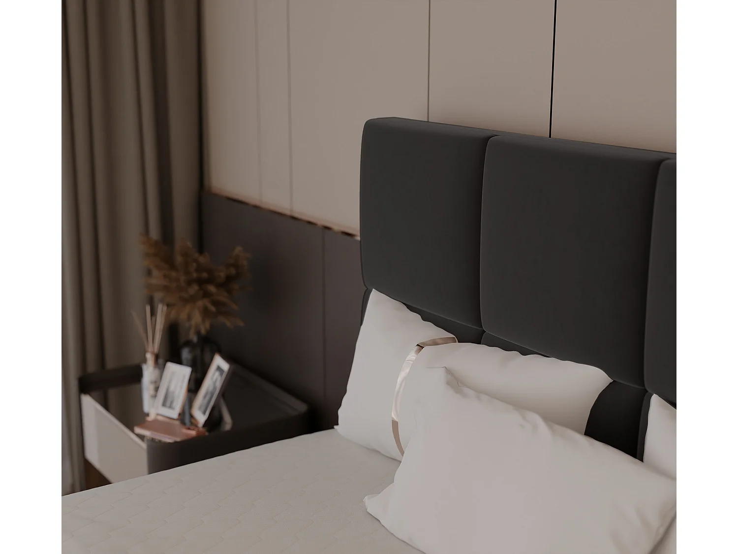 Lit continental rembourré avec surmatelas, noir - 180x200 - MAGNUS