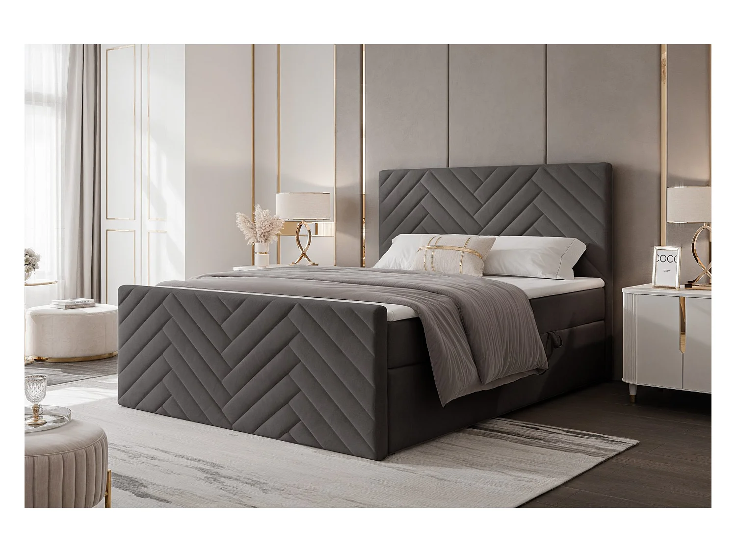 Lit continental rembourré avec surmatelas, gris anthracite - 120x200 - NEREO PLUS