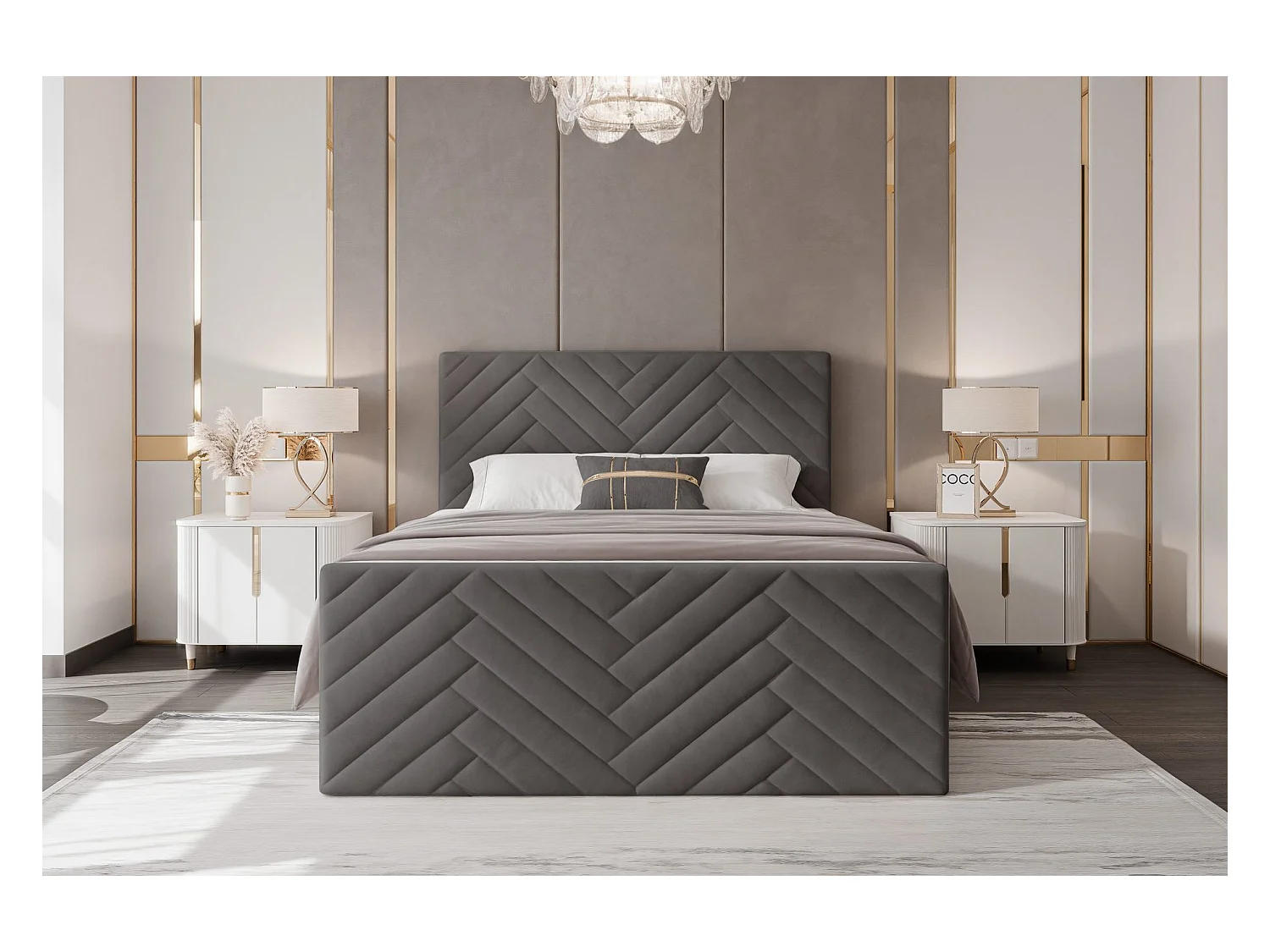 Lit continental rembourré avec surmatelas, gris anthracite - 120x200 - NEREO PLUS