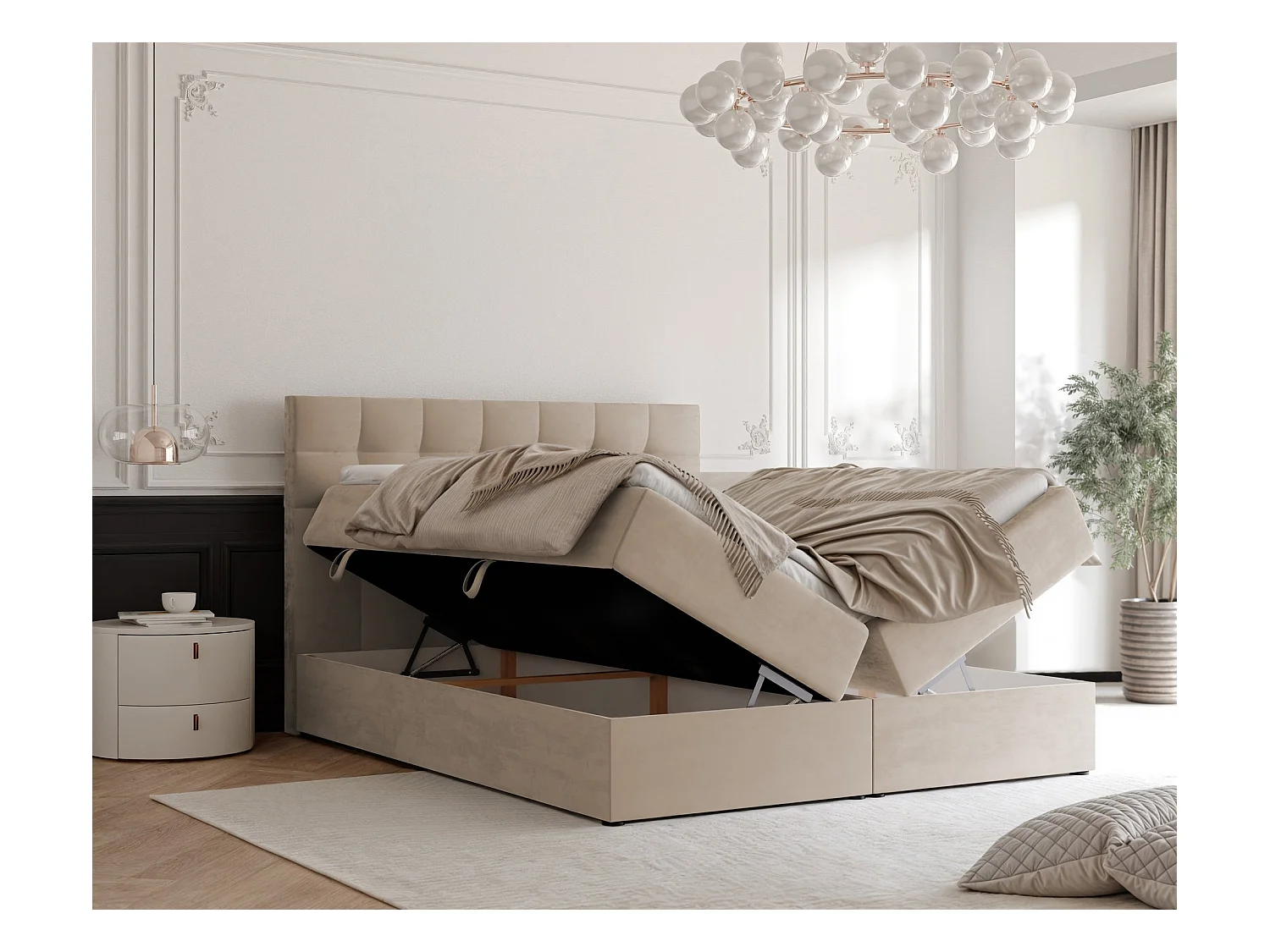 Lit continental rembourré avec surmatelas, crème - 120x200 - GRAND