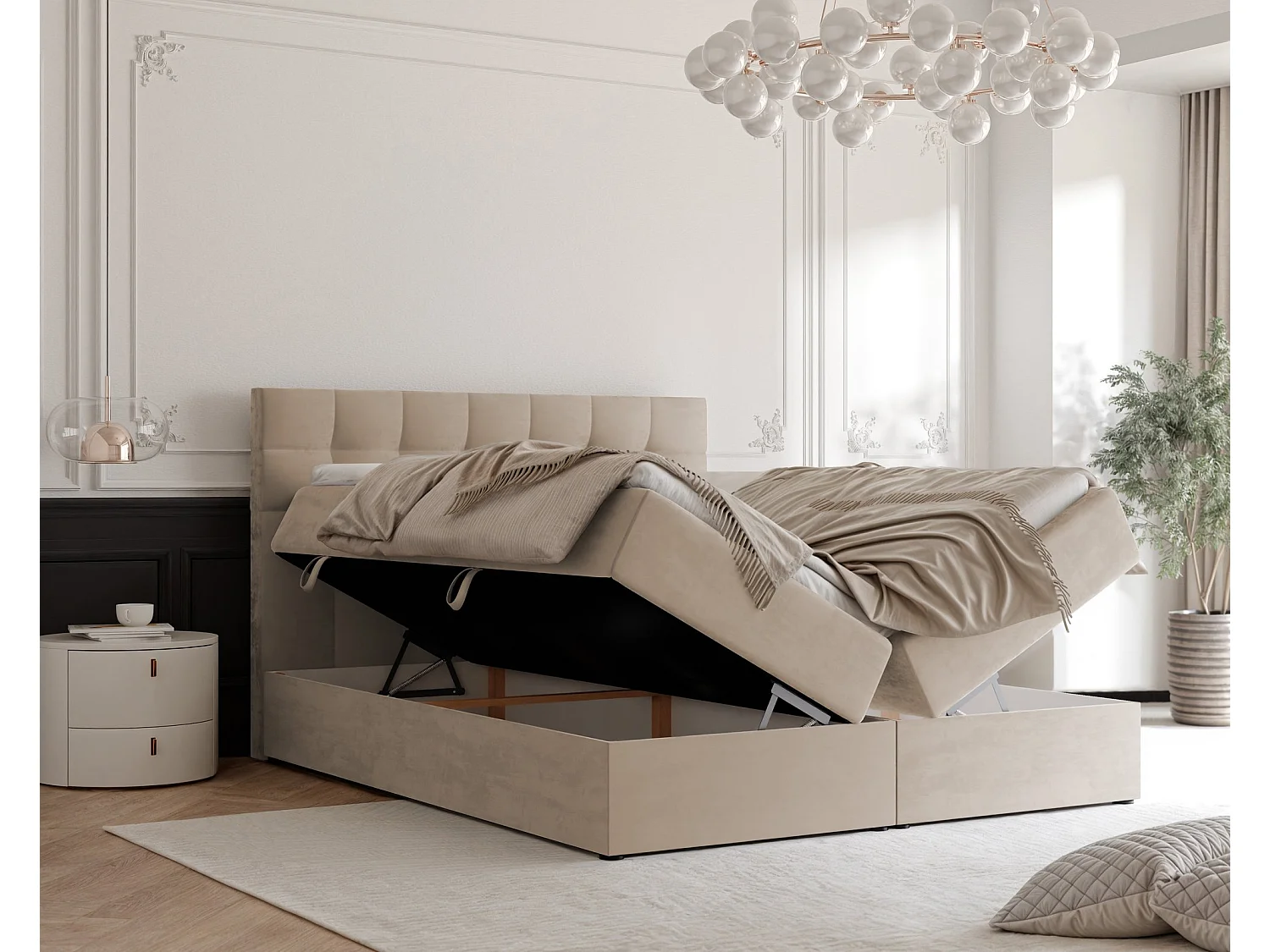 Lit continental rembourré avec surmatelas, crème - 120x200 - GRAND