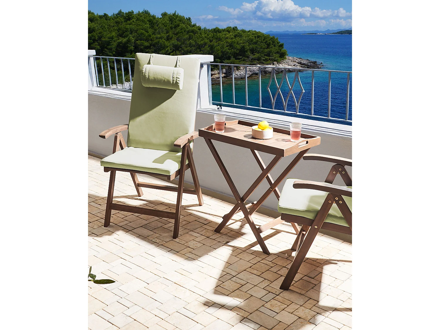 Lot de 2 chaises de jardin avec coussins AMANTEA PREMIUM Acacia Vert