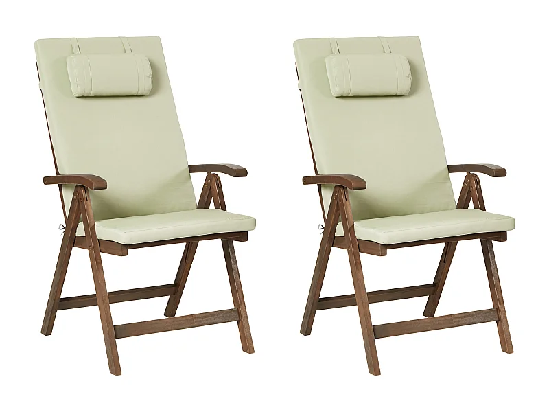 Lot de 2 chaises de jardin avec coussins AMANTEA PREMIUM Acacia Vert