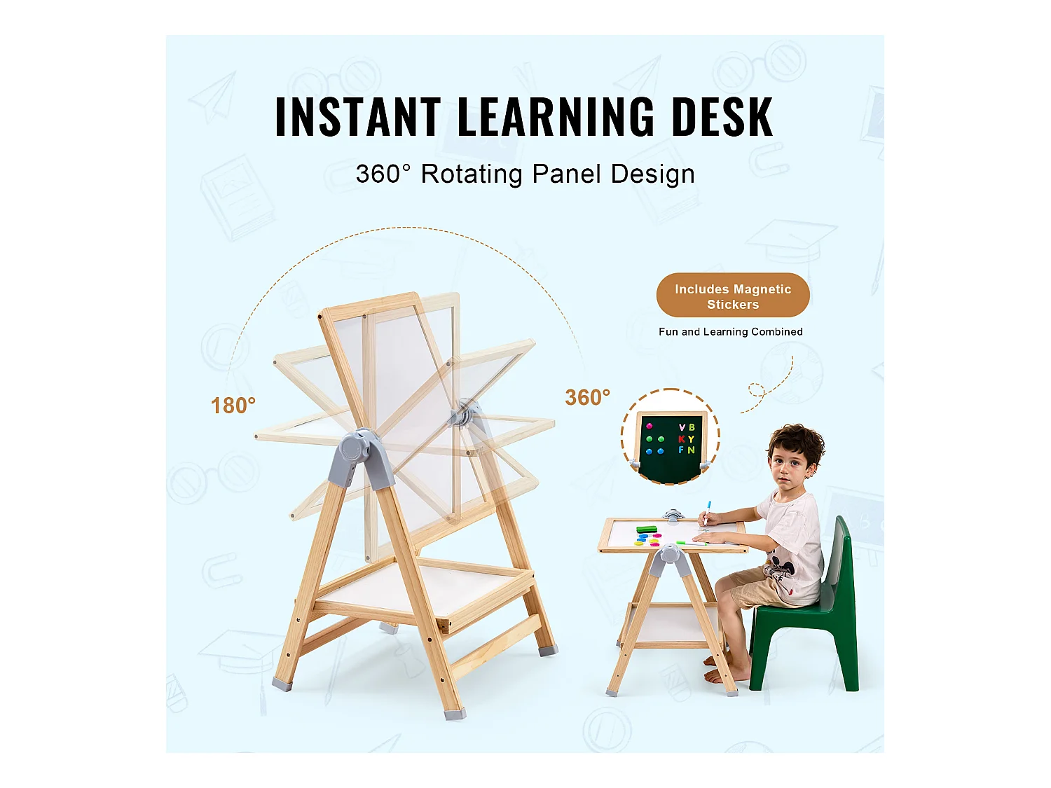Chevalet d'Art SucceBuy, pour Enfants 2 en 1, Tableau Blanc Magnétique en Bois Face