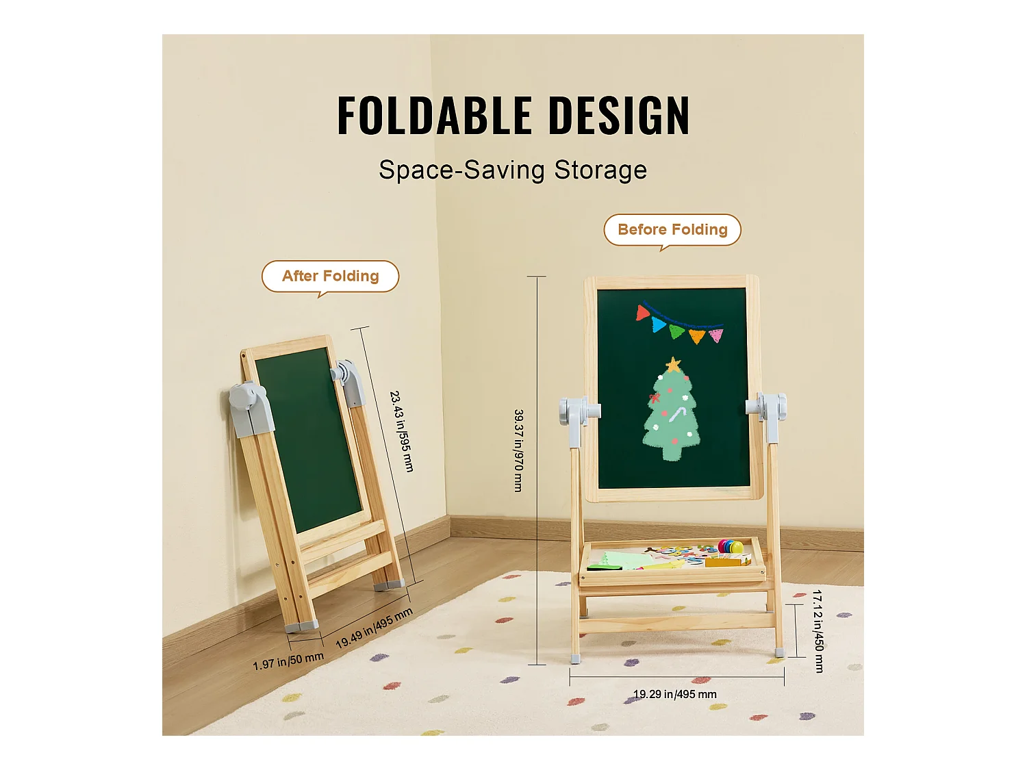 Chevalet d'Art SucceBuy, pour Enfants 2 en 1, Tableau Blanc Magnétique en Bois Face