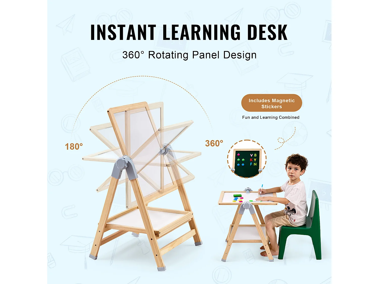 Chevalet d'Art SucceBuy, pour Enfants 2 en 1, Tableau Blanc Magnétique en Bois Face