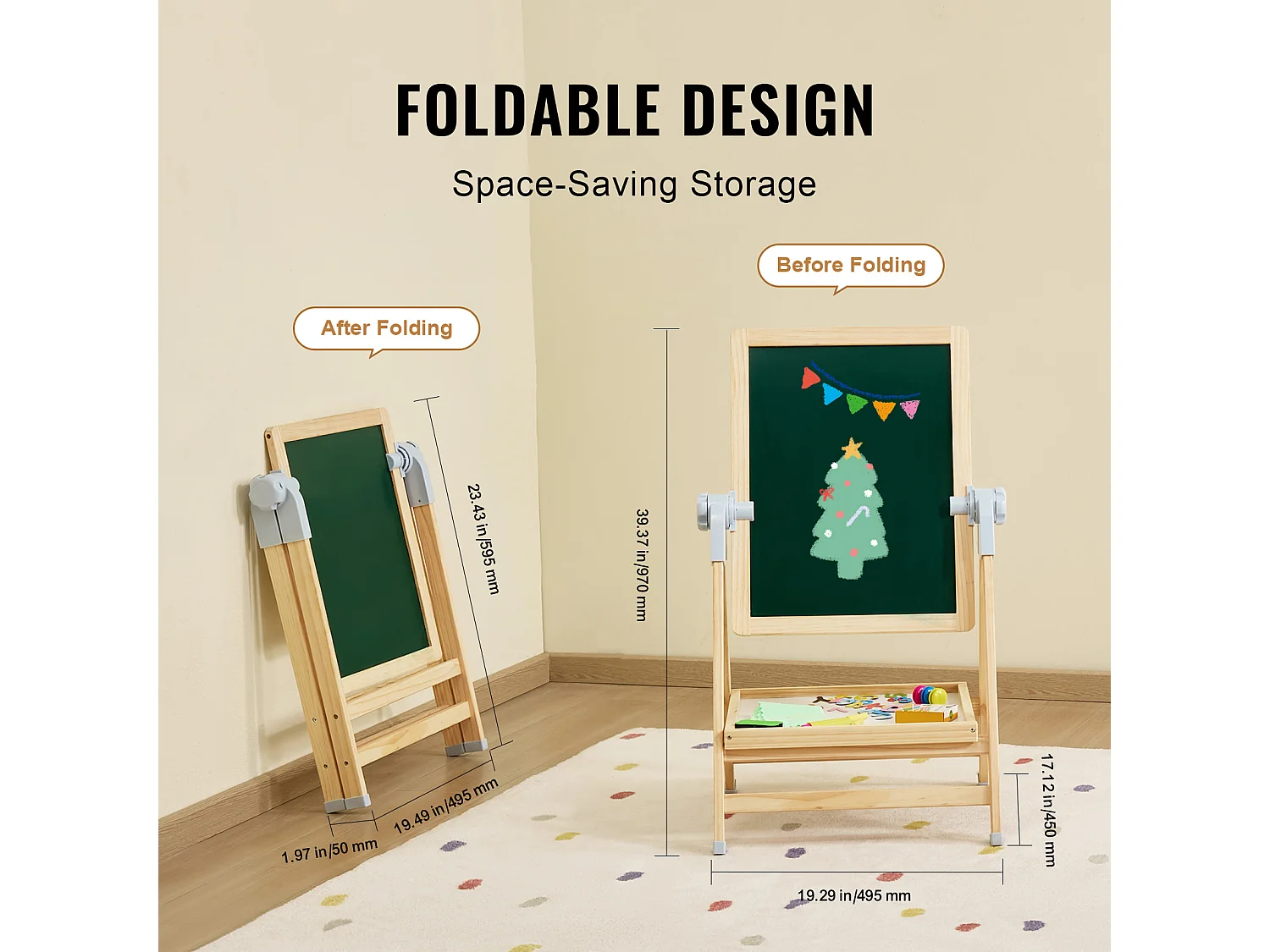 Chevalet d'Art SucceBuy, pour Enfants 2 en 1, Tableau Blanc Magnétique en Bois Face