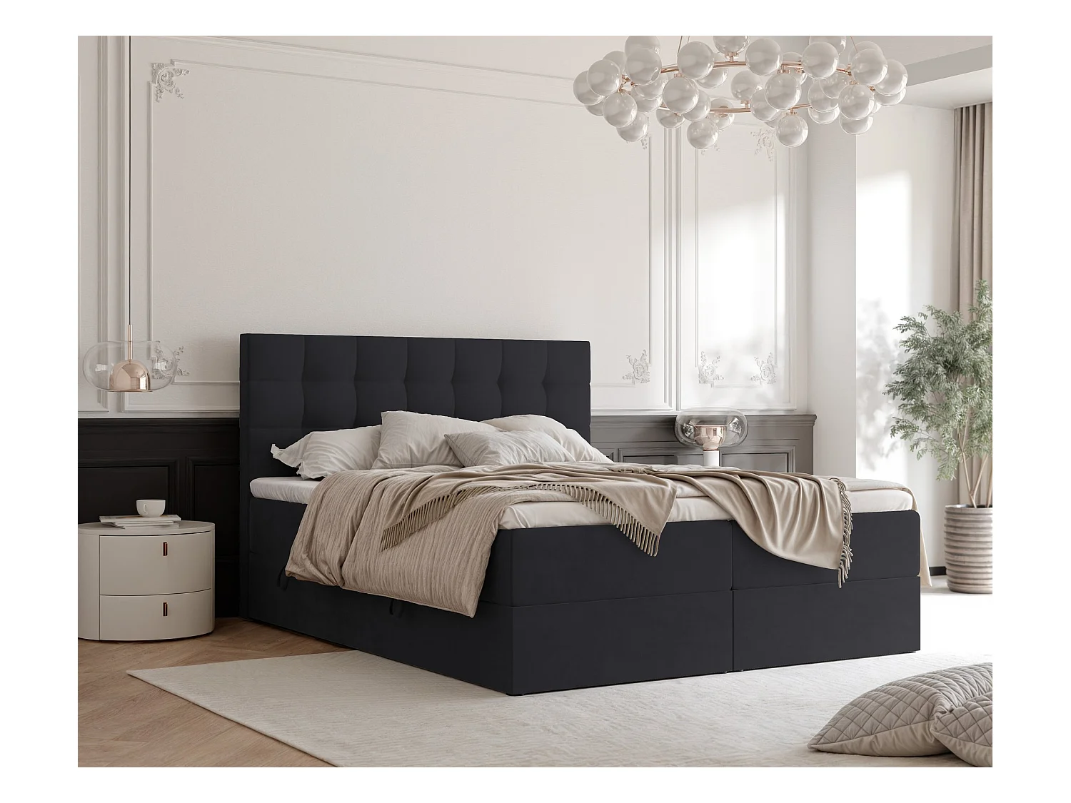 Lit continental rembourré avec surmatelas, noir - 200x200 - GRAND