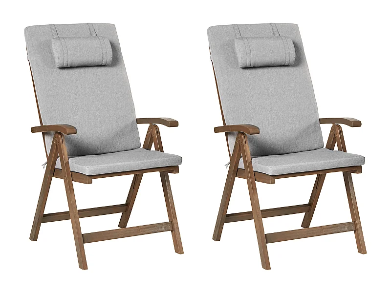 Lot de 2 chaises de jardin avec coussins AMANTEA PREMIUM Acacia Mélange de gris