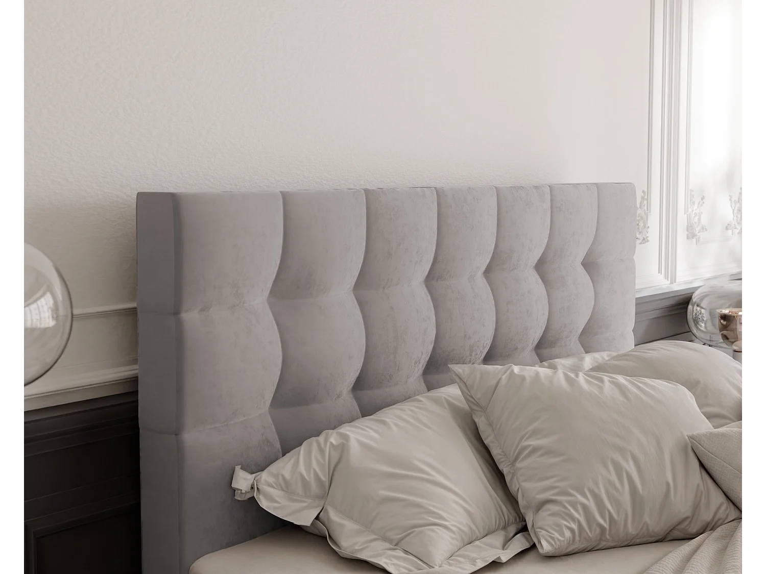 Lit continental rembourré avec surmatelas, gris - 140x200 - GRAND