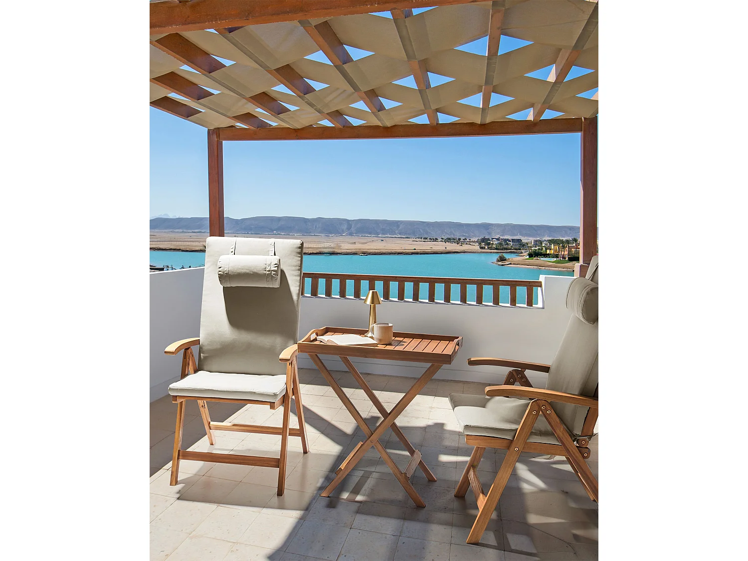 Lot de 2 chaises de jardin avec coussins JAVA PREMIUM Acacia Taupe