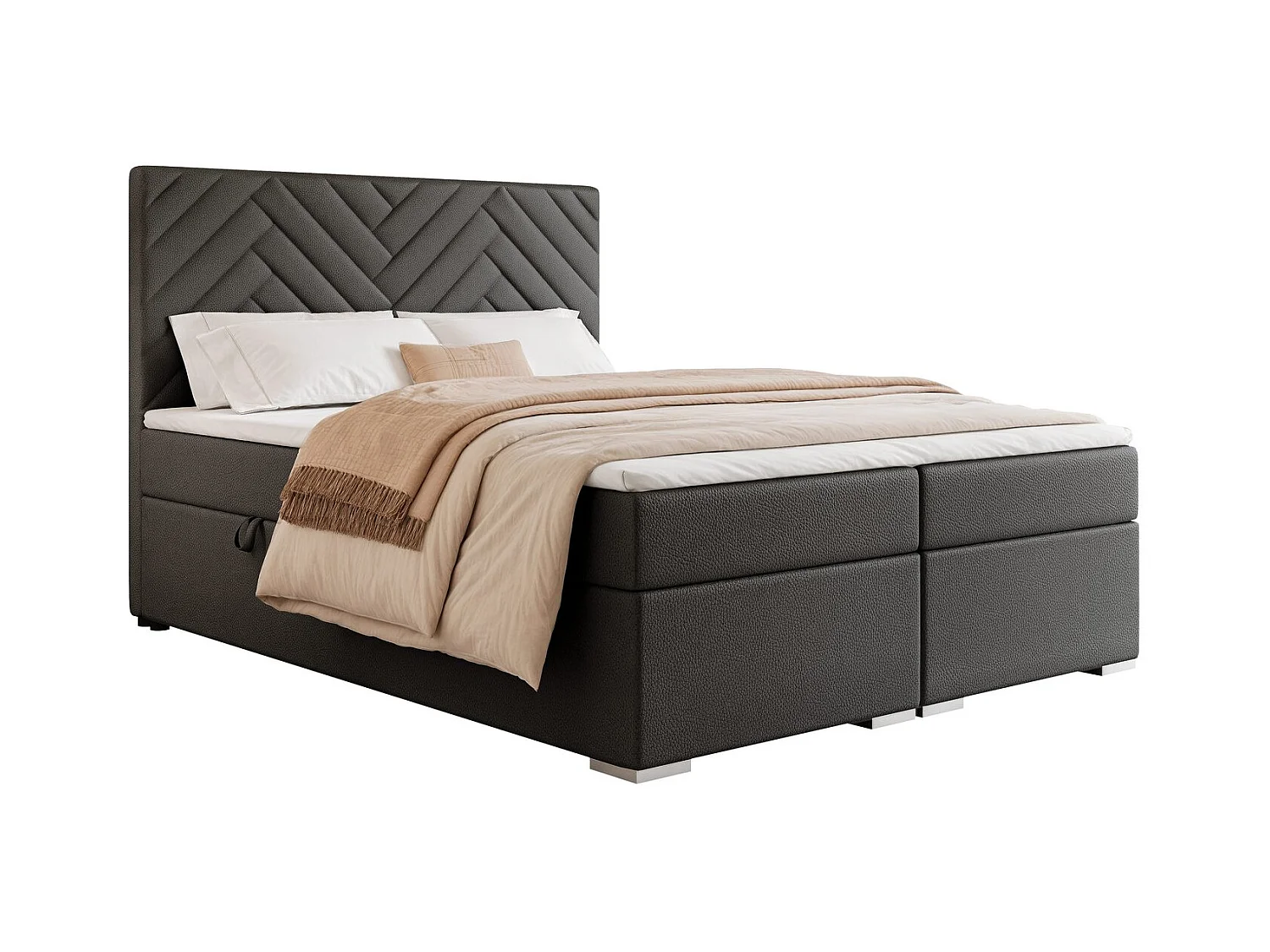 Lit continental rembourré avec surmatelas, noir  - 140x200 - NEREA