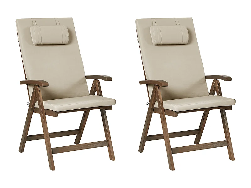 Lot de 2 chaises de jardin avec coussins AMANTEA PREMIUM Acacia Taupe