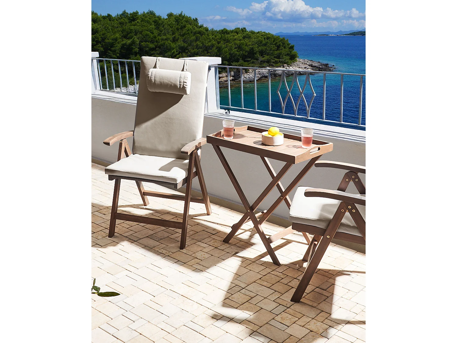 Lot de 2 chaises de jardin avec coussins AMANTEA PREMIUM Acacia Taupe