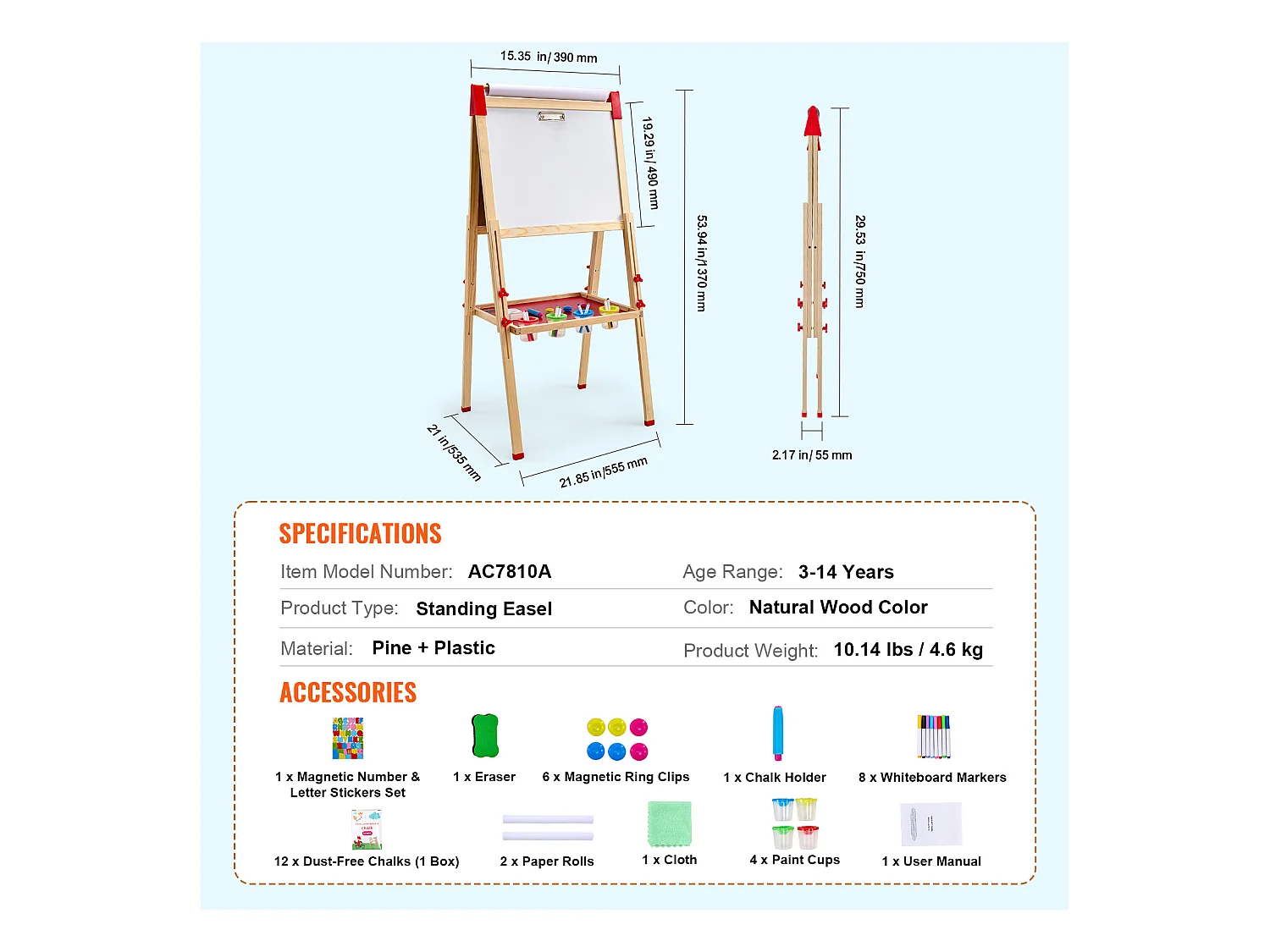Chevalet d'Art SucceBuy, pour Enfants 3 en 1, Tableau Blanc Magnétique en Bois Double Face