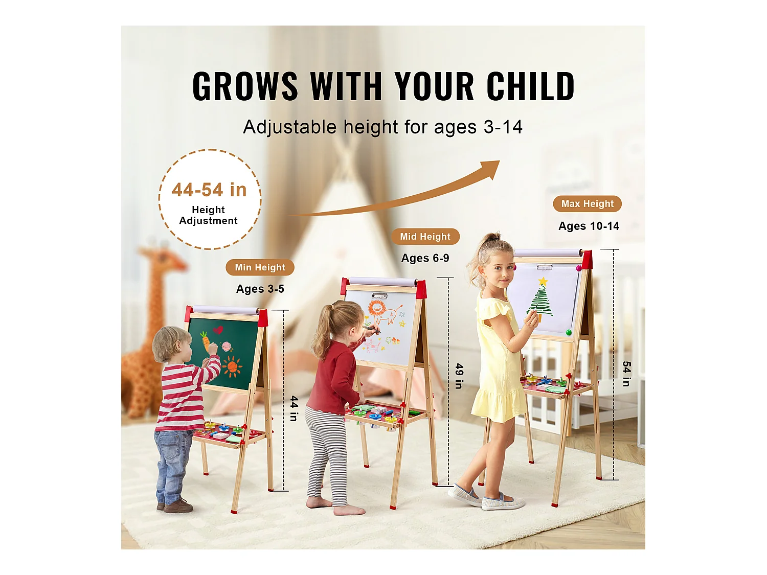 Chevalet d'Art SucceBuy, pour Enfants 3 en 1, Tableau Blanc Magnétique en Bois Double Face