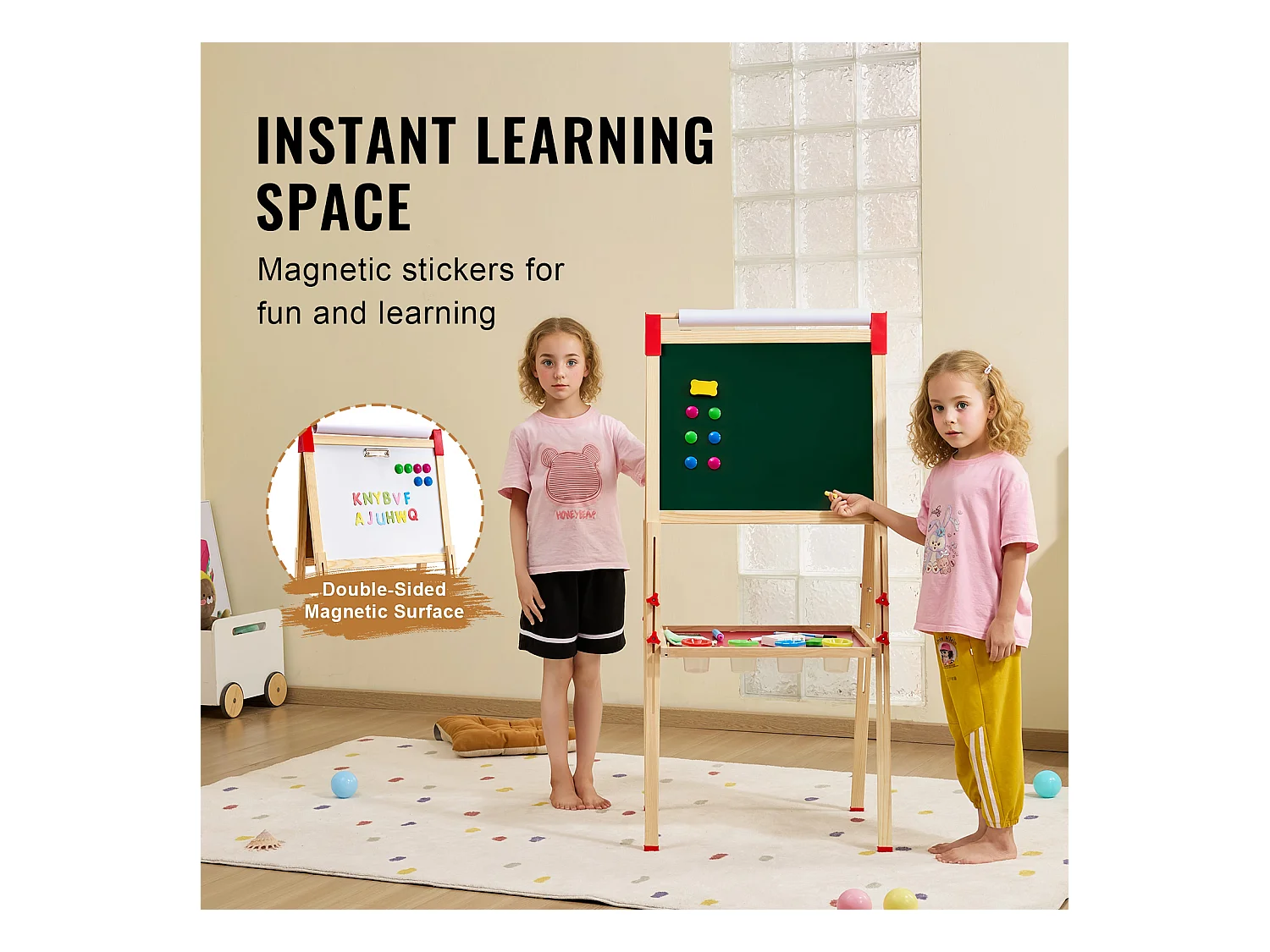 Chevalet d'Art SucceBuy, pour Enfants 3 en 1, Tableau Blanc Magnétique en Bois Double Face