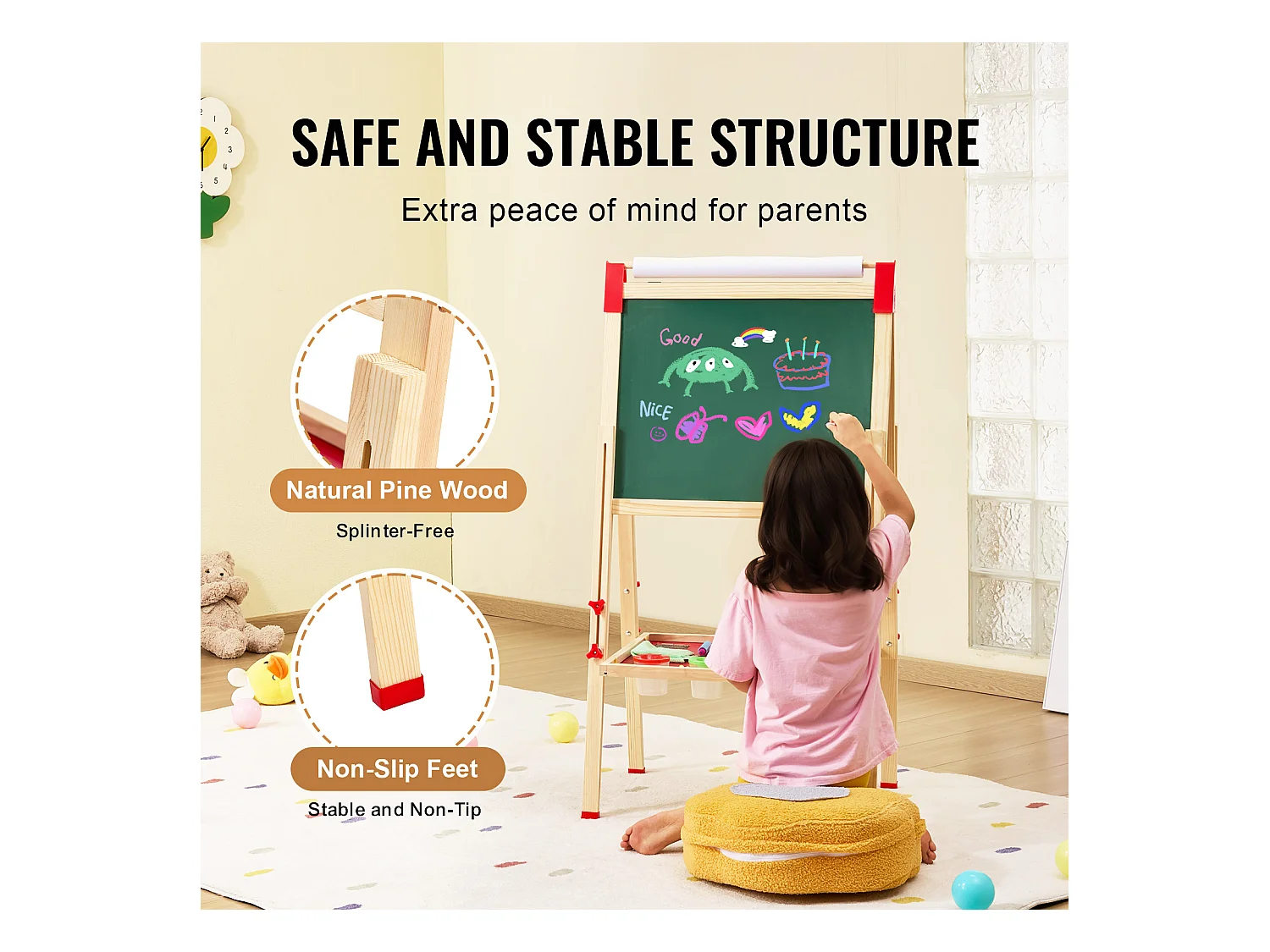 Chevalet d'Art SucceBuy, pour Enfants 3 en 1, Tableau Blanc Magnétique en Bois Double Face