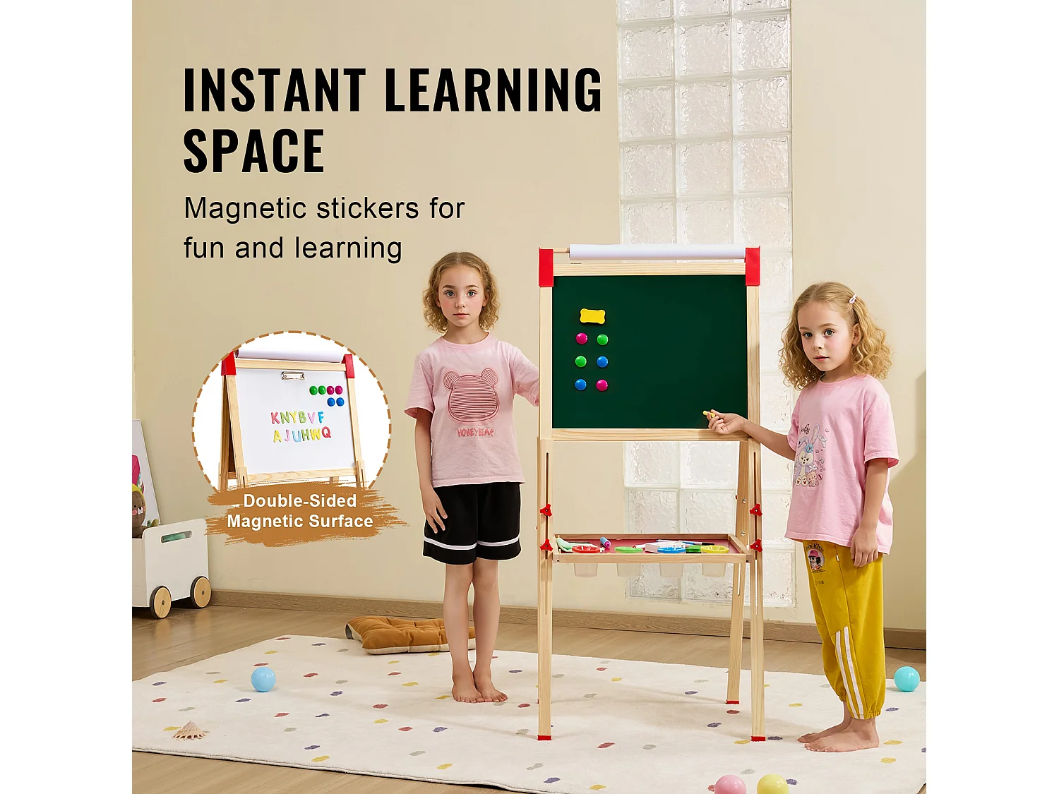 Kunststativ SucceBuy, 3-in-1 für Kinder, Magnetische Weiße Tafel aus Holz mit Doppelseite