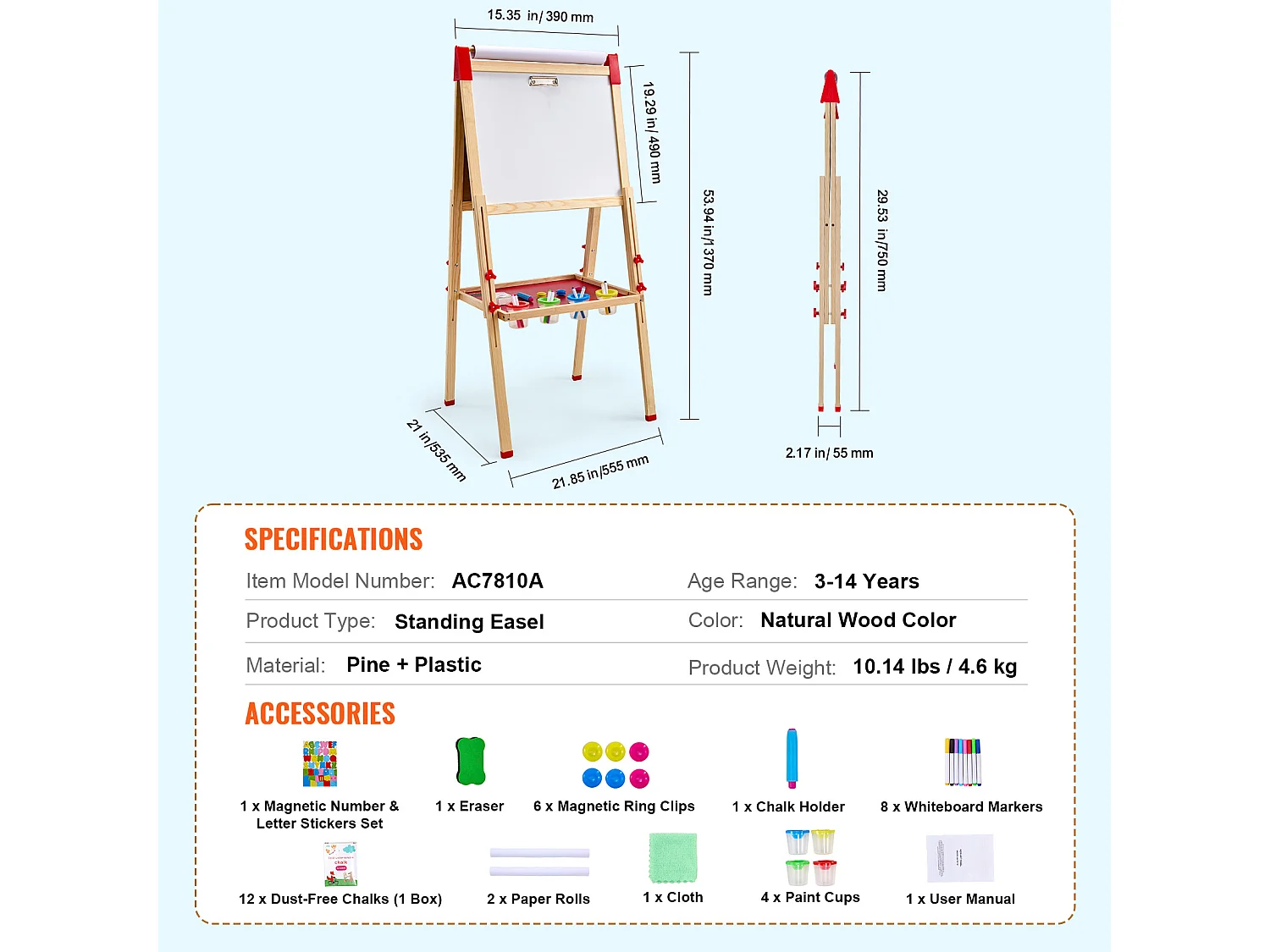 Easel de Arte SucceBuy, 3 en 1 para Niños, Pizarra Blanca Magnética de Madera de Doble Cara