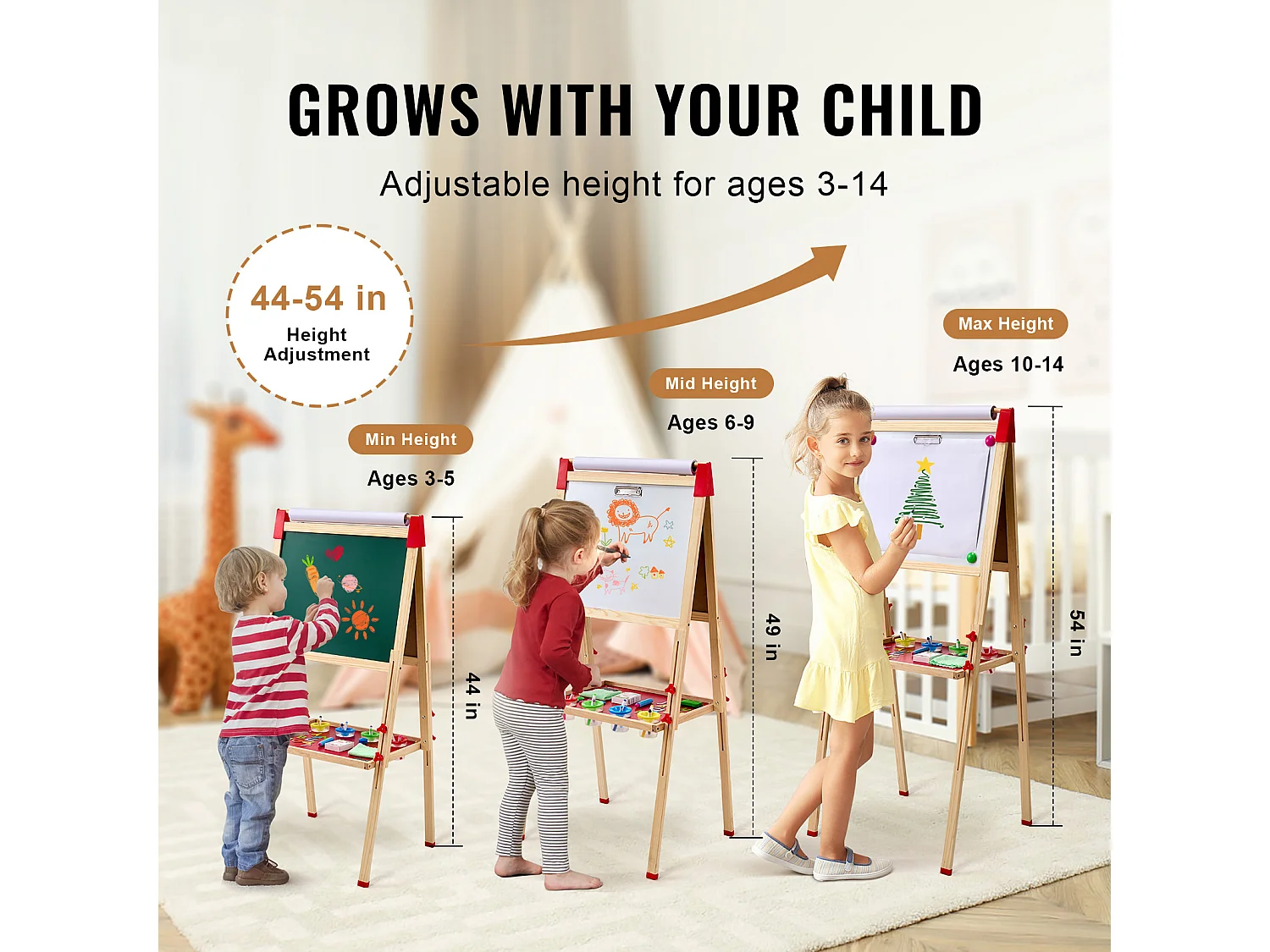 Easel de Arte SucceBuy, 3 en 1 para Niños, Pizarra Blanca Magnética de Madera de Doble Cara