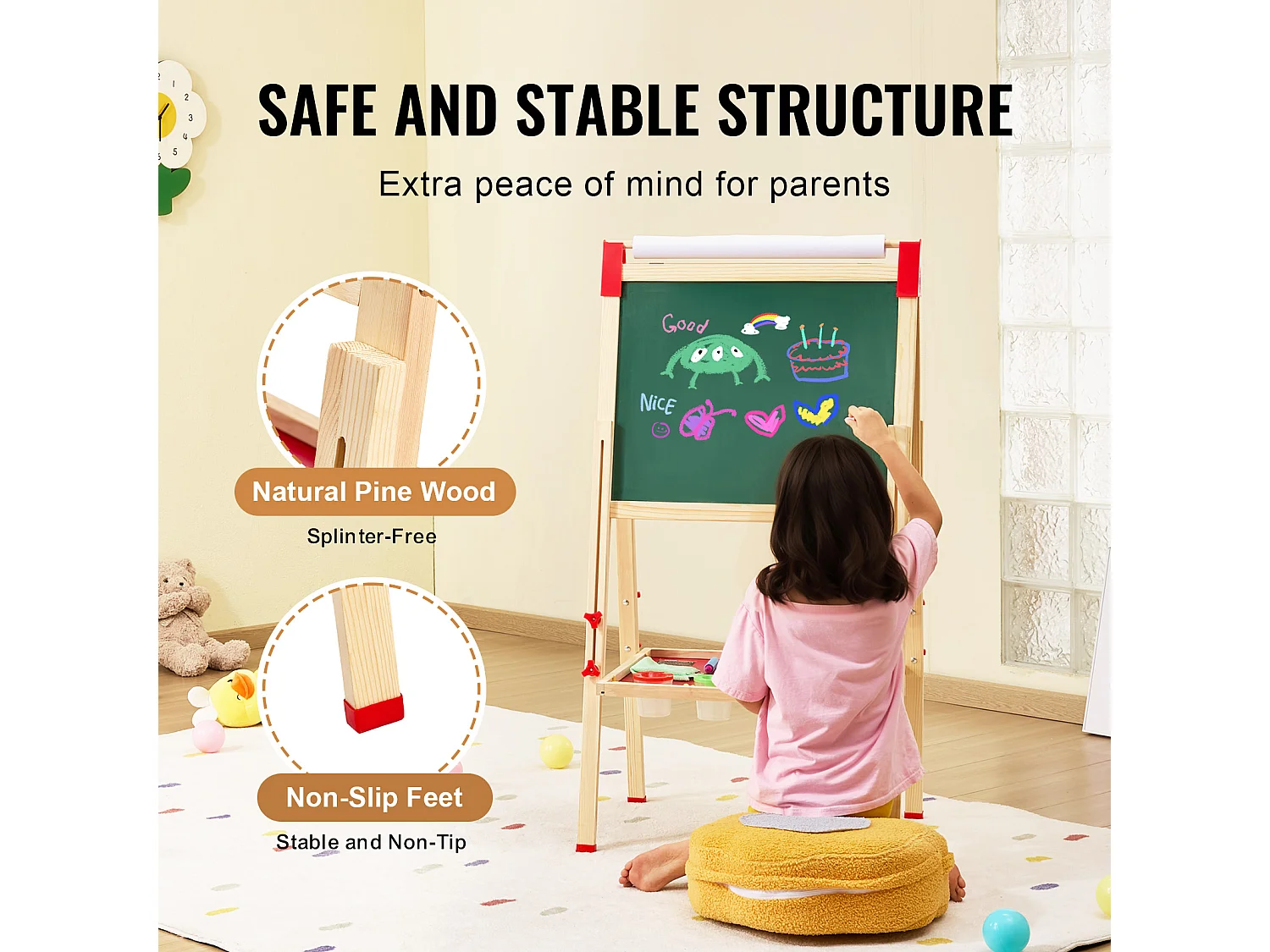 Easel de Arte SucceBuy, 3 en 1 para Niños, Pizarra Blanca Magnética de Madera de Doble Cara