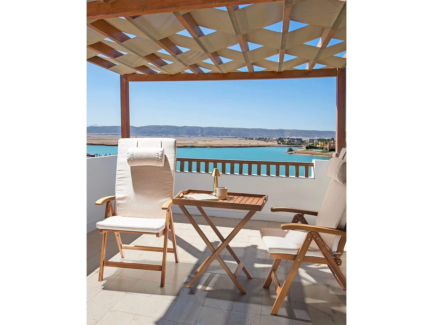 Lot de 2 chaises de jardin avec coussins JAVA PREMIUM Acacia Beige clair