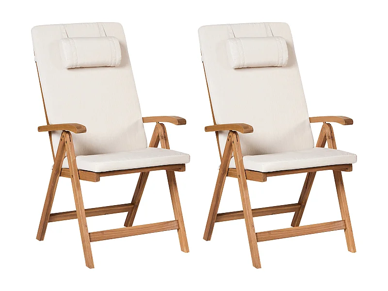 Lot de 2 chaises de jardin avec coussins JAVA PREMIUM Acacia Beige clair