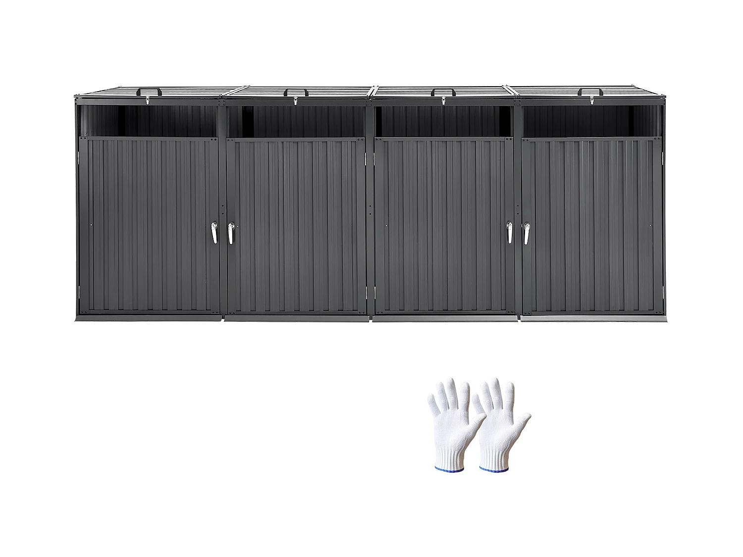 Abri de Rangement pour Poubelles SucceBuy, Cache Poubelle en Métal, Abri à Poubelle Extérieur 4 x 240 L