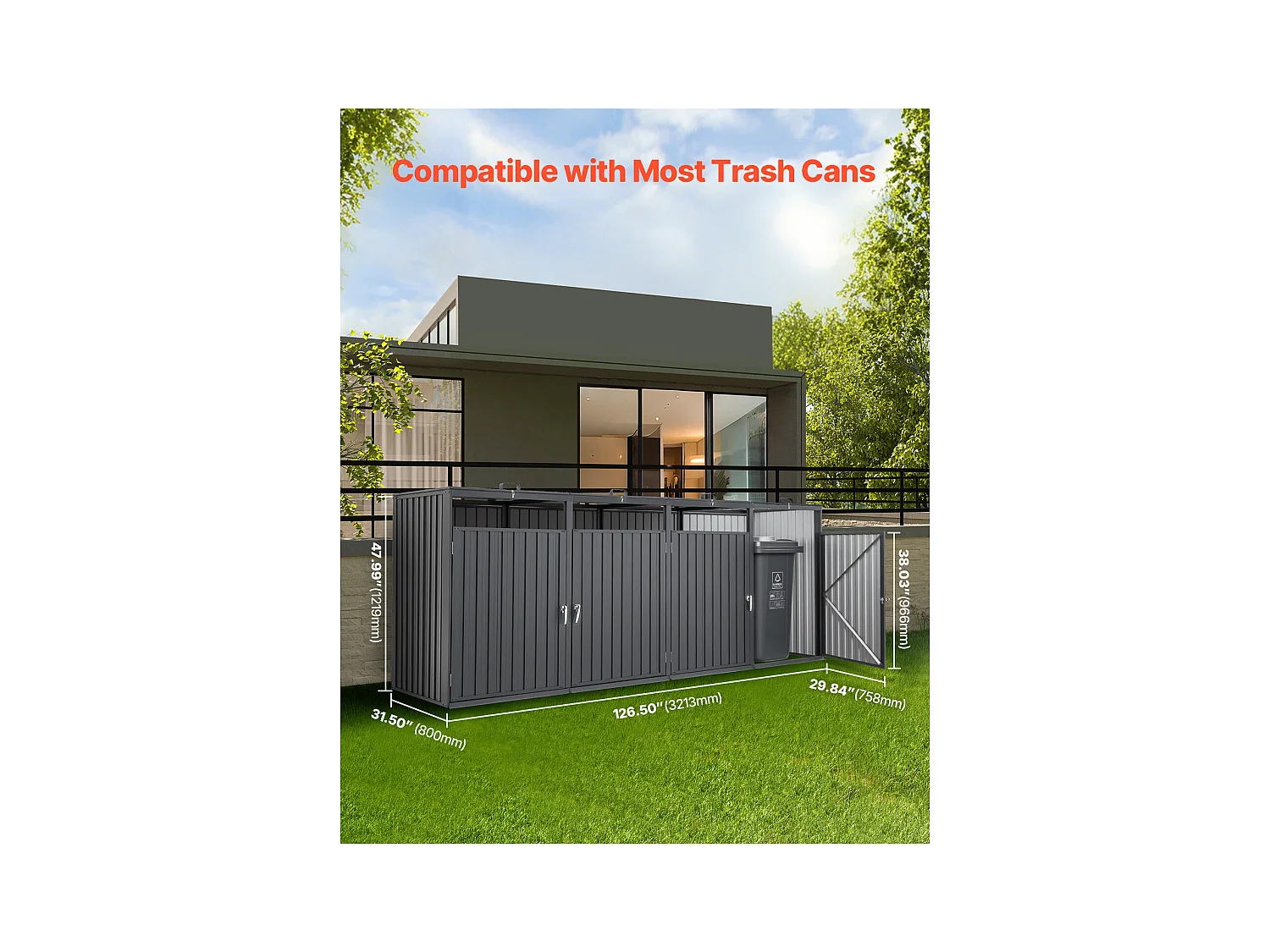 Abri de Rangement pour Poubelles SucceBuy, Cache Poubelle en Métal, Abri à Poubelle Extérieur 4 x 240 L