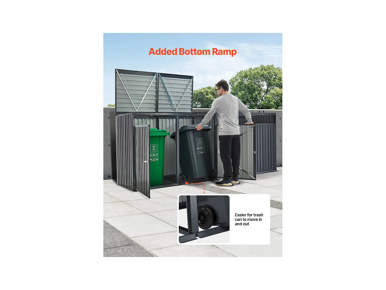Abri de Rangement pour Poubelles SucceBuy, Cache Poubelle en Métal, Abri à Poubelle Extérieur 4 x 240 L
