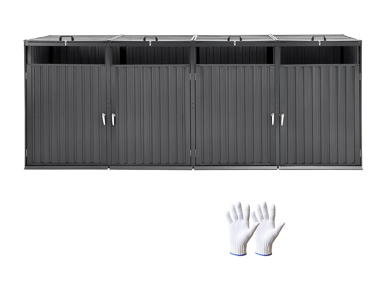 Abri de Rangement pour Poubelles SucceBuy, Cache Poubelle en Métal, Abri à Poubelle Extérieur 4 x 240 L