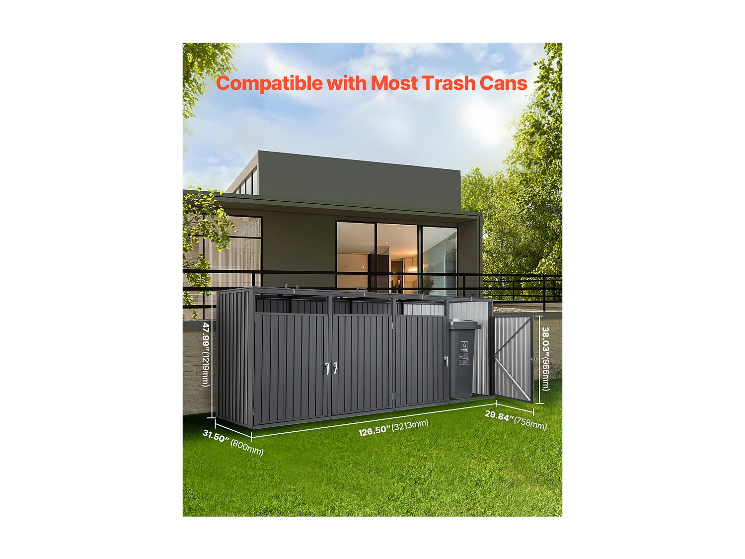 Abri de Rangement pour Poubelles SucceBuy, Cache Poubelle en Métal, Abri à Poubelle Extérieur 4 x 240 L