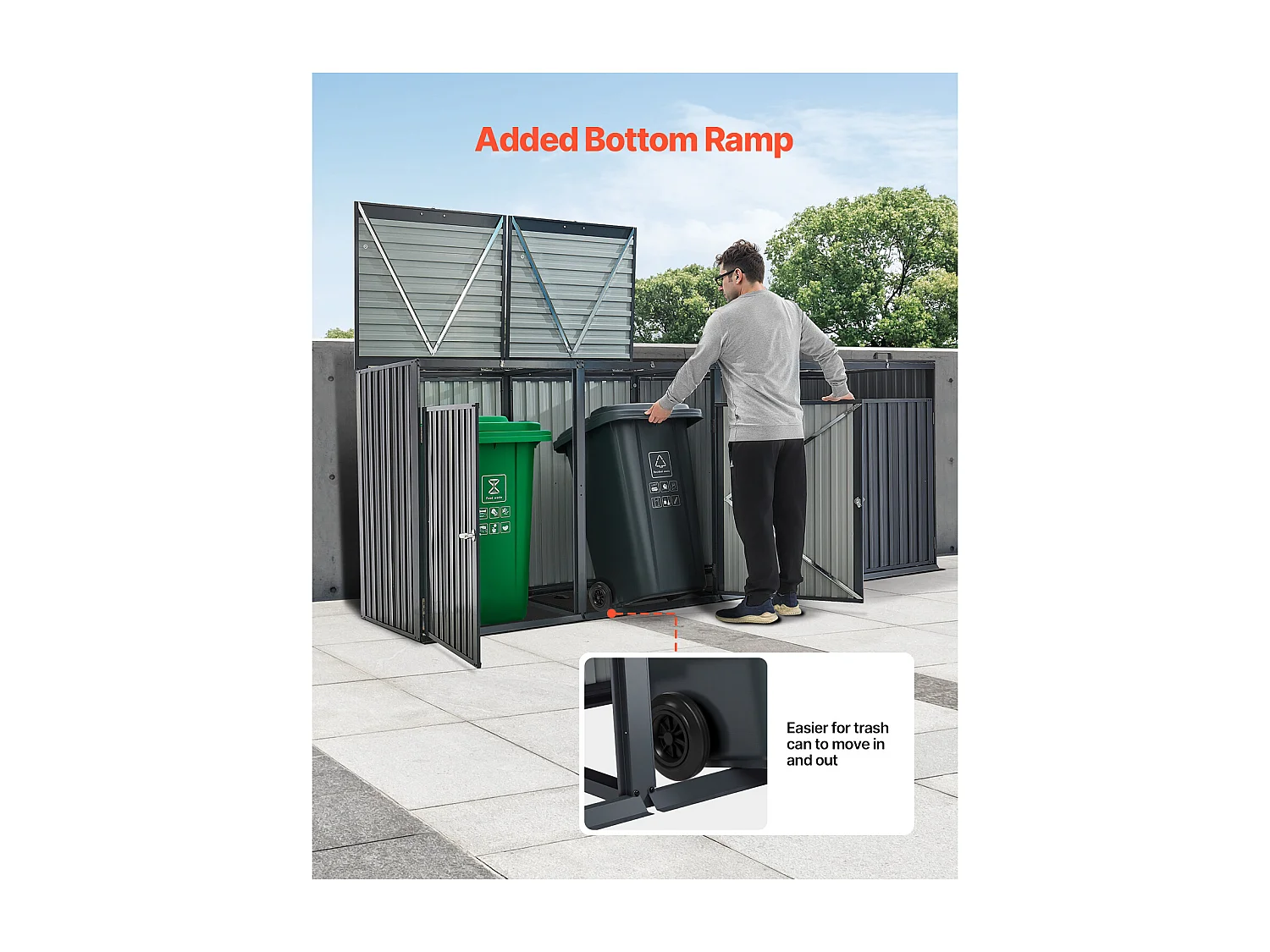 Abri de Rangement pour Poubelles SucceBuy, Cache Poubelle en Métal, Abri à Poubelle Extérieur 4 x 240 L