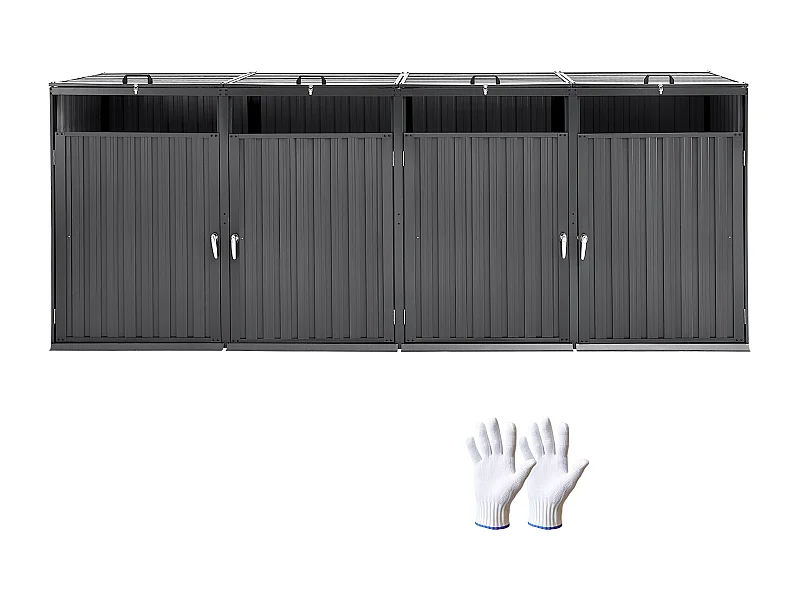 Abri de Rangement pour Poubelles SucceBuy, Cache Poubelle en Métal, Abri à Poubelle Extérieur 4 x 240 L