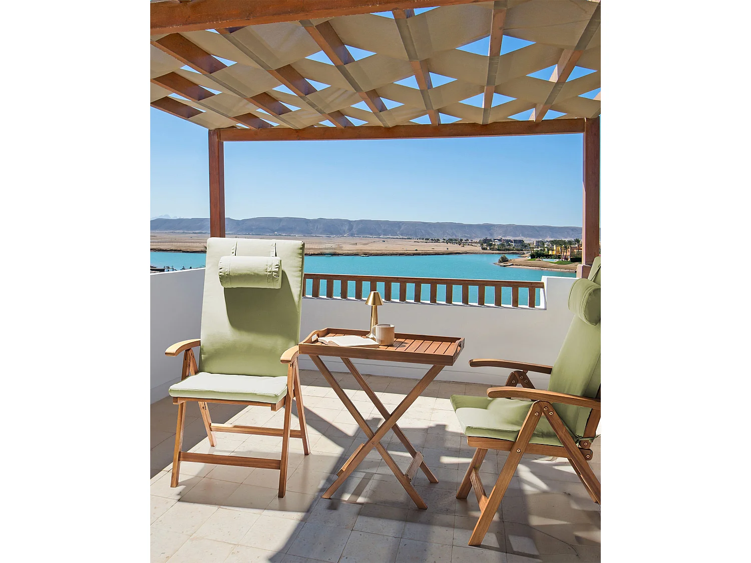 Lot de 2 chaises de jardin avec coussins JAVA PREMIUM Acacia Vert